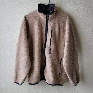 Patagonia Deep Pile Fleece Jacket Tan/Green Size Large Vintage 90s Made in USA